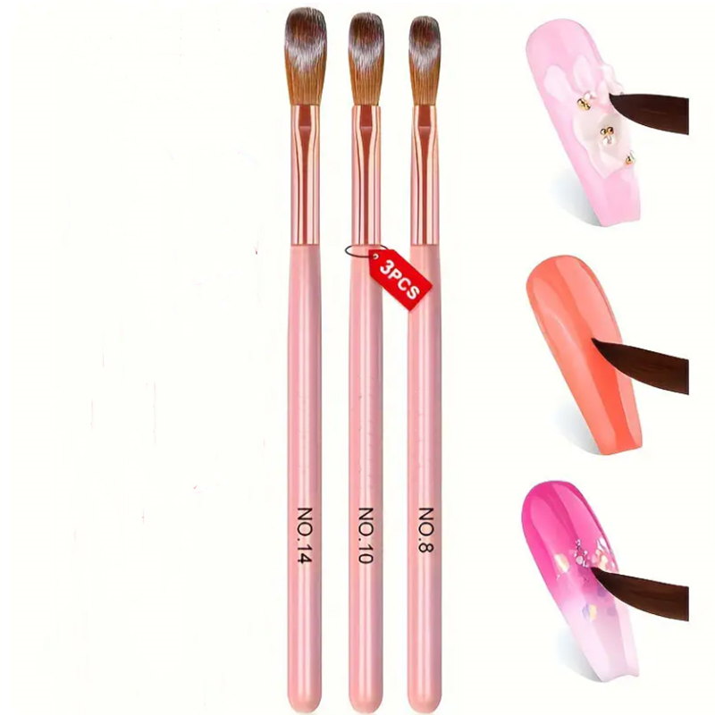 Blush Brush Kabuki - 3pcs Pink Handle Acrylic Nail Brushes